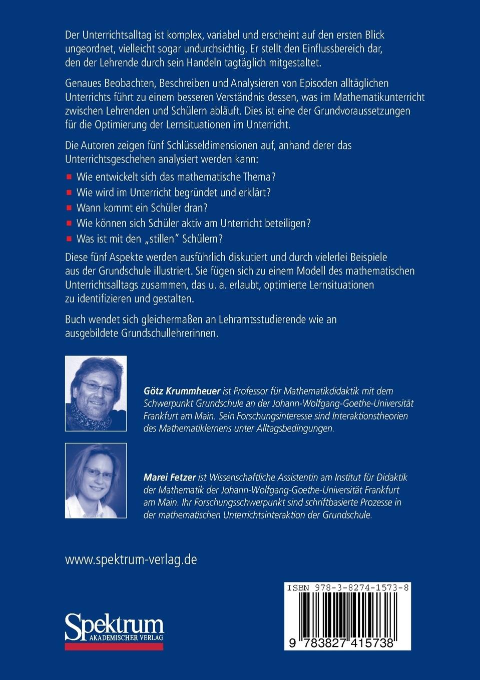 Rückseitencover Der Alltag im Mathematikunterricht