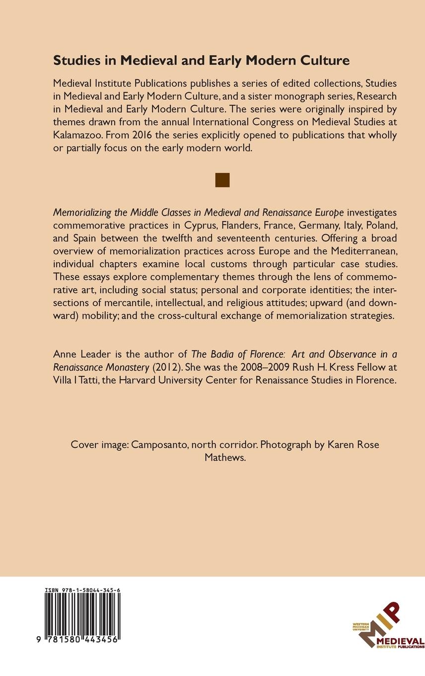Rückseitencover Memorializing the Middle Classes in Medieval and Renaissance Europe