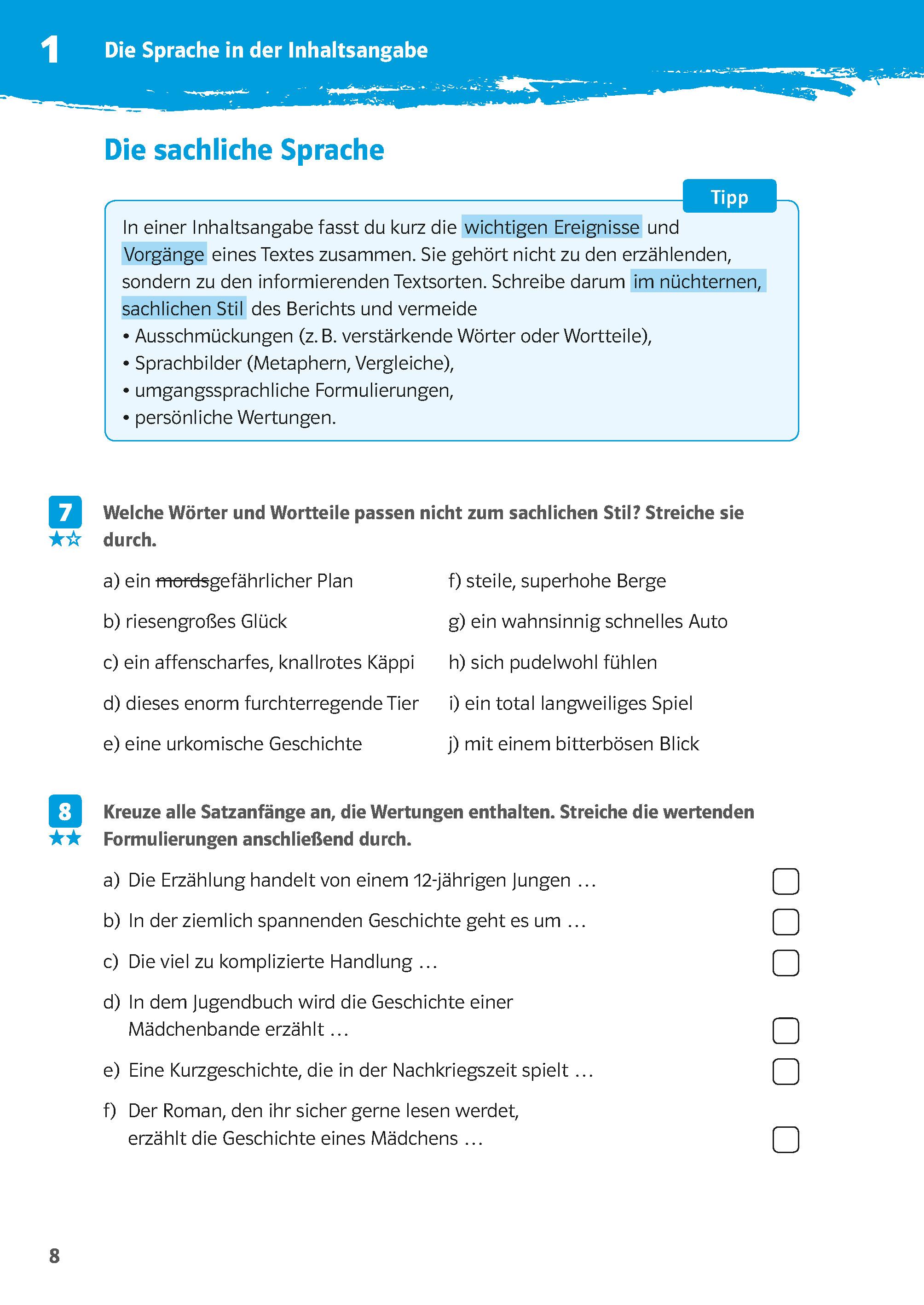 Beispielinhalt (Bild) 10-Minuten-Training Deutsch Aufsatz Inhaltsangabe 6. - 8. Klasse