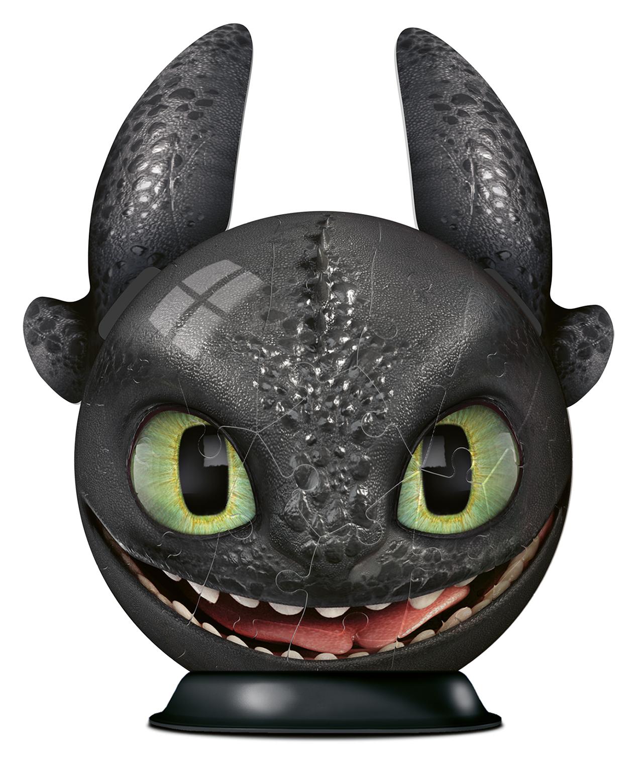 Beispielinhalt (Bild) Ravensburger 3D Puzzle 11145 - Puzzle-Ball  Dragons 3 Ohnezahn mit  Ohren- 72 Teile - Puzzle-Ball für Fans von Dragons ab 6 Jahren