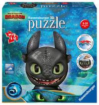 Vorderes Coverbild Ravensburger 3D Puzzle 11145 - Puzzle-Ball  Dragons 3 Ohnezahn mit  Ohren- 72 Teile - Puzzle-Ball für Fans von Dragons ab 6 Jahren
