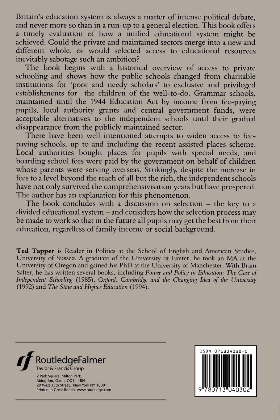 Rückseitencover Fee-paying Schools and Educational Change in Britain