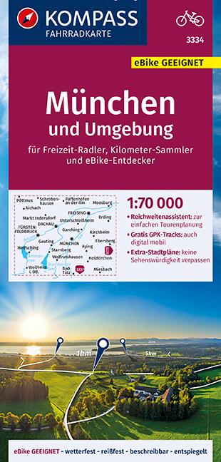 Vorderes Coverbild KOMPASS Fahrradkarte München und Umgebung 1:70.000, FK 3334