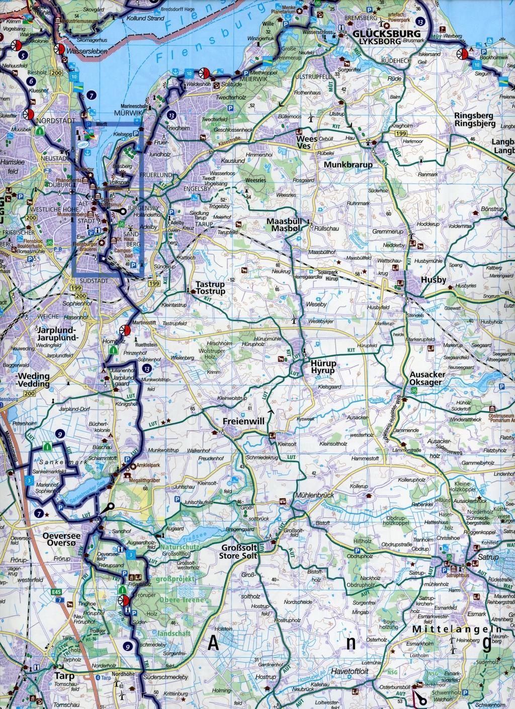 Beispielinhalt (Bild) KOMPASS Fahrradkarte Flensburg Binnenland, Schleswig, Kiel 1:70.000, FK 3310