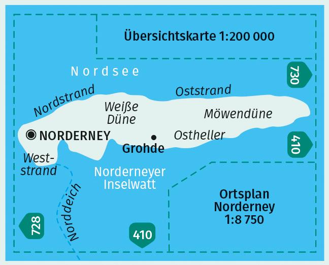 Beispielinhalt (Bild) KOMPASS Wanderkarte 729 Norderney im Nationalpark Niedersächsisches Wattenmeer 1:17.500
