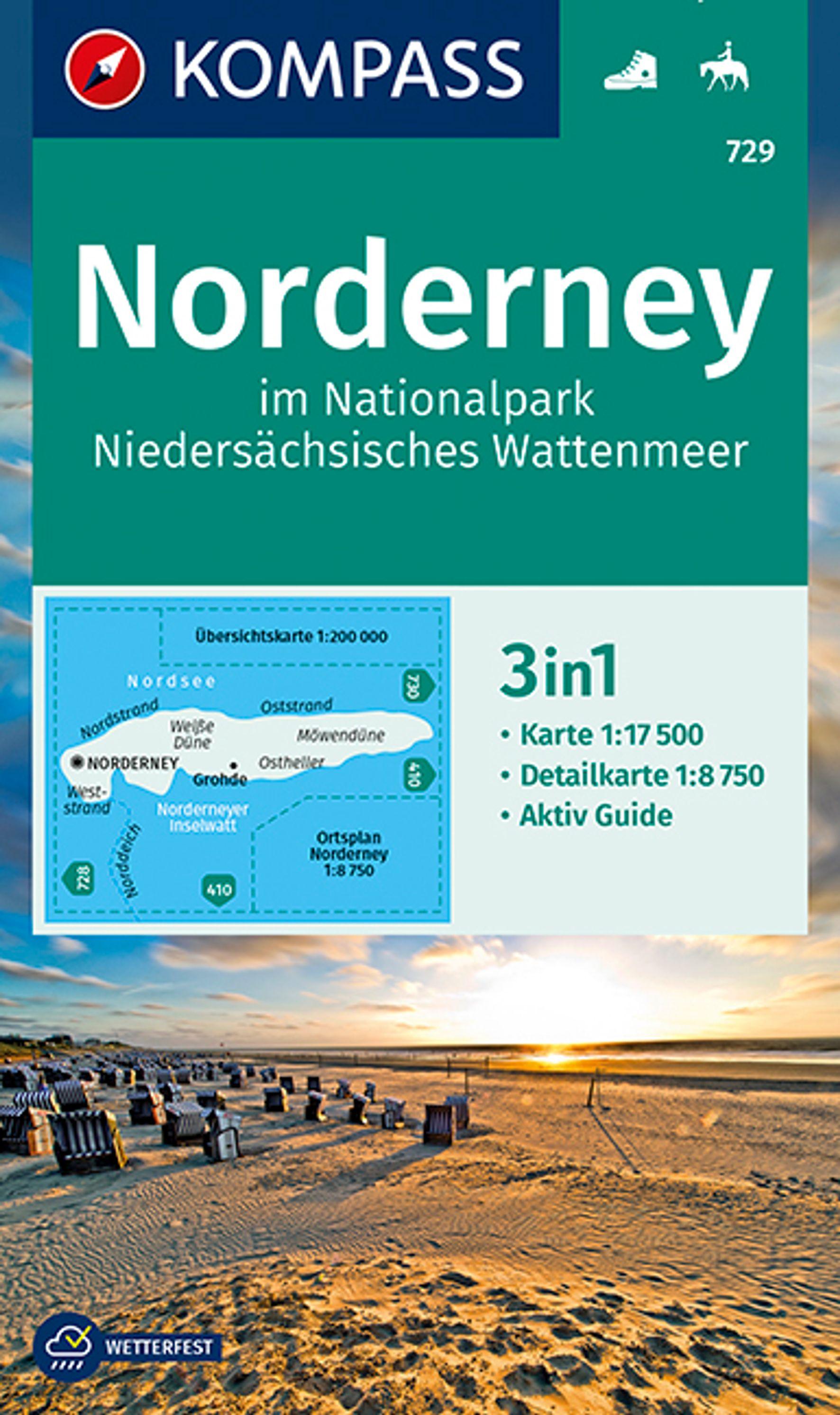 Vorderes Coverbild KOMPASS Wanderkarte 729 Norderney im Nationalpark Niedersächsisches Wattenmeer 1:17.500