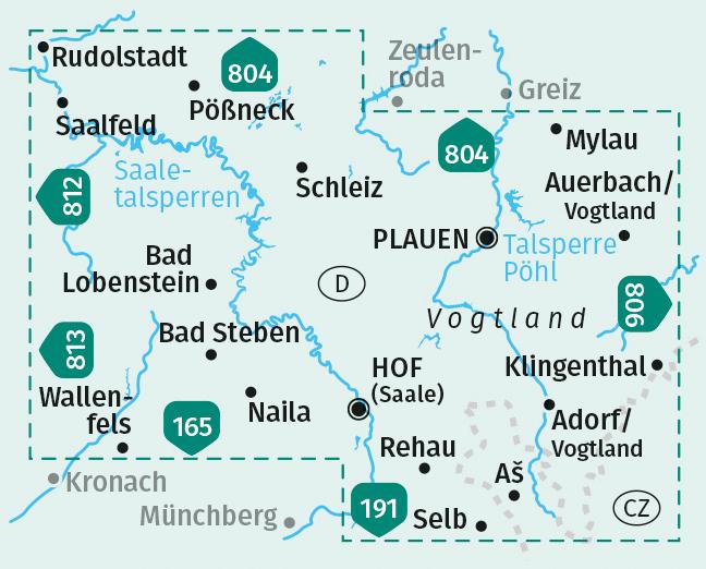 Beispielinhalt (Bild) Vogtland, Saaletalsperren, Plauen, Klingenthal 1:50 000