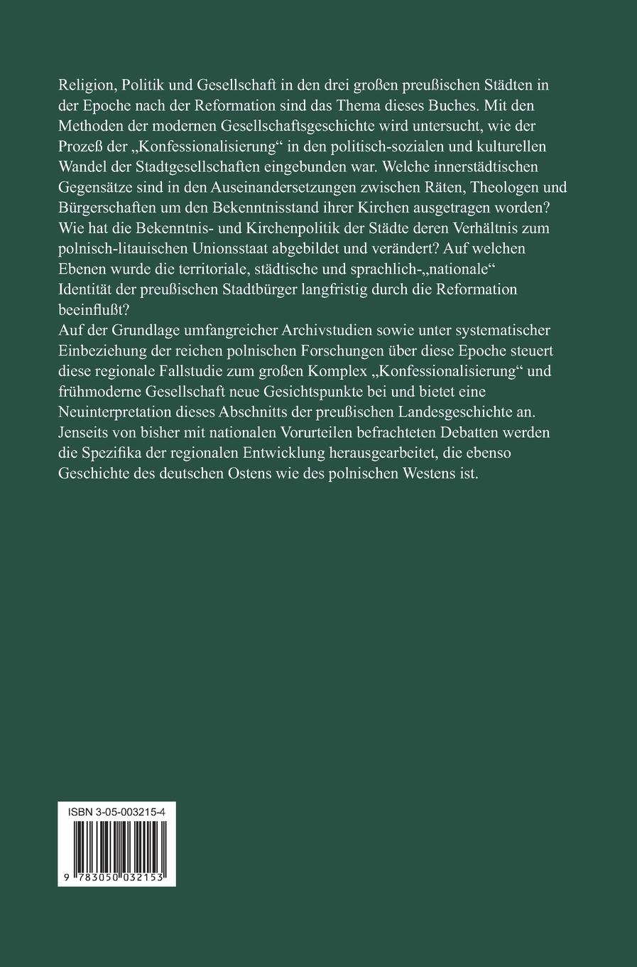 Rückseitencover Zweite Reformation und städtische Autonomie im königlichen Preussen