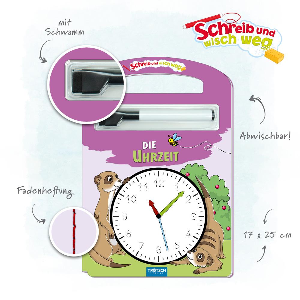 Beispielinhalt (Bild) Trötsch Die Uhrzeit Schreib und Wisch Weg mit Stift