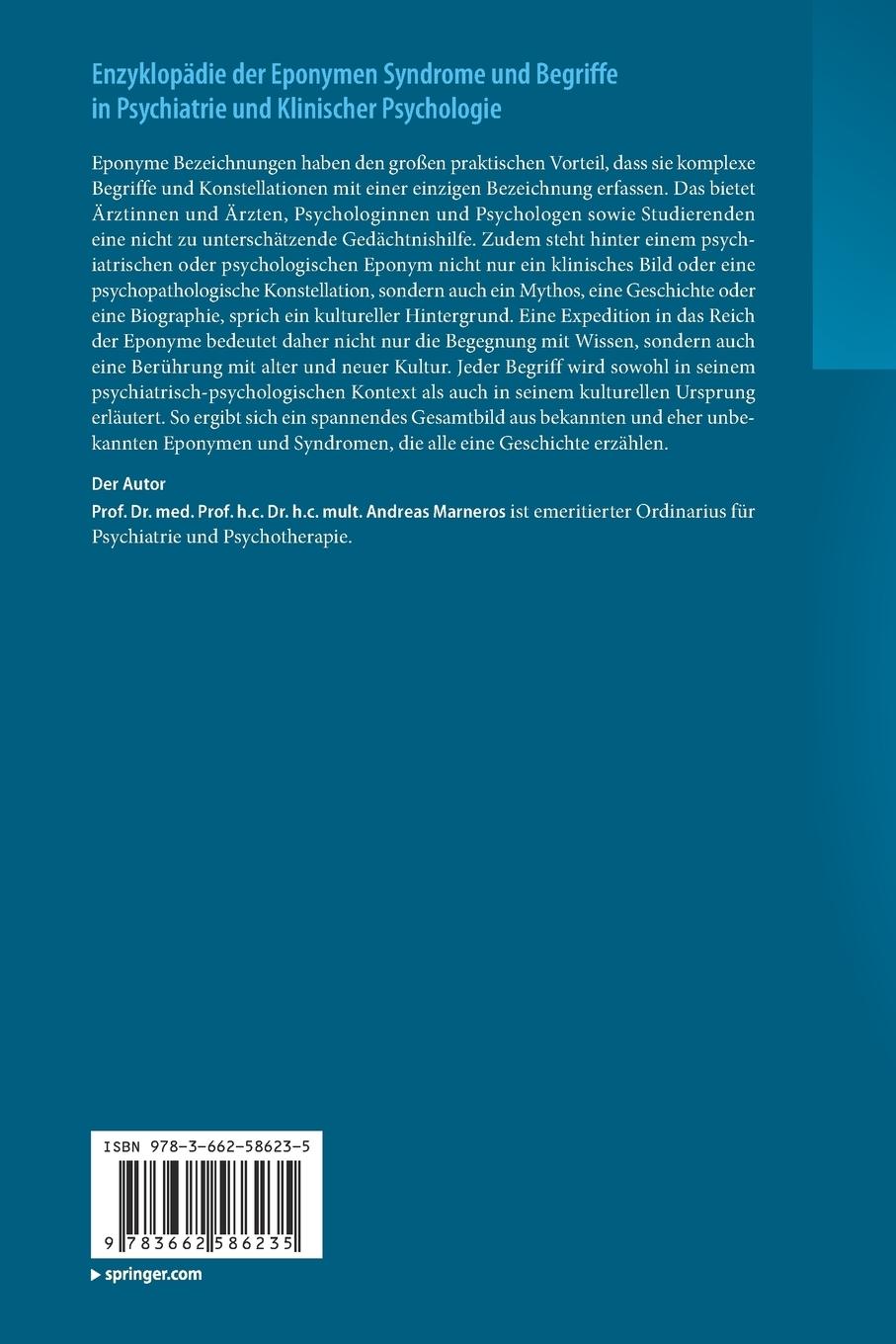 Rückseitencover Enzyklopädie der Eponymen Syndrome und Begriffe in Psychiatrie und Klinischer Psychologie