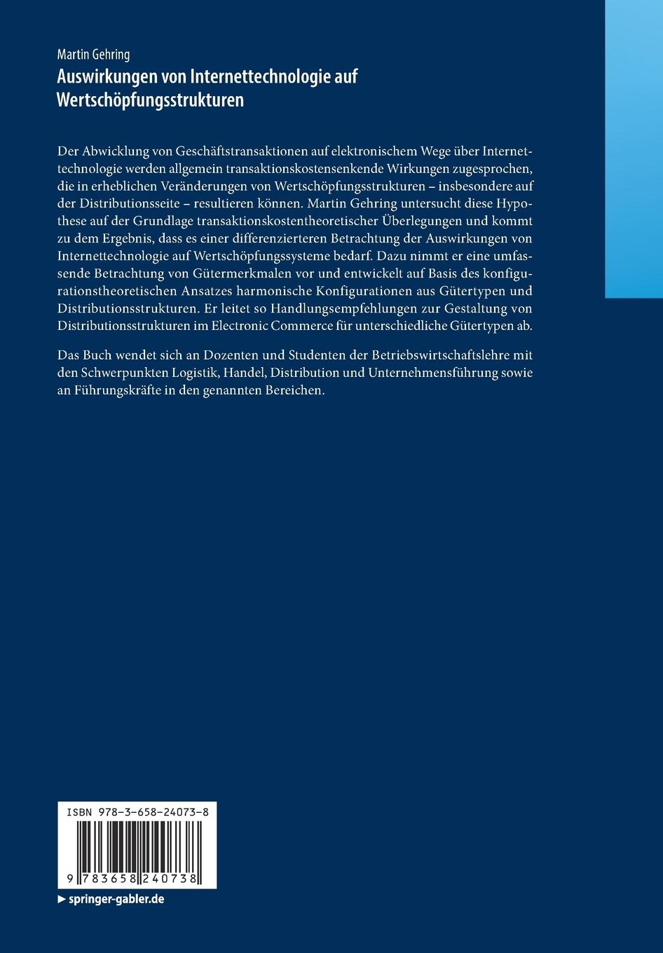 Rückseitencover Auswirkungen von Internettechnologie auf Wertschöpfungsstrukturen