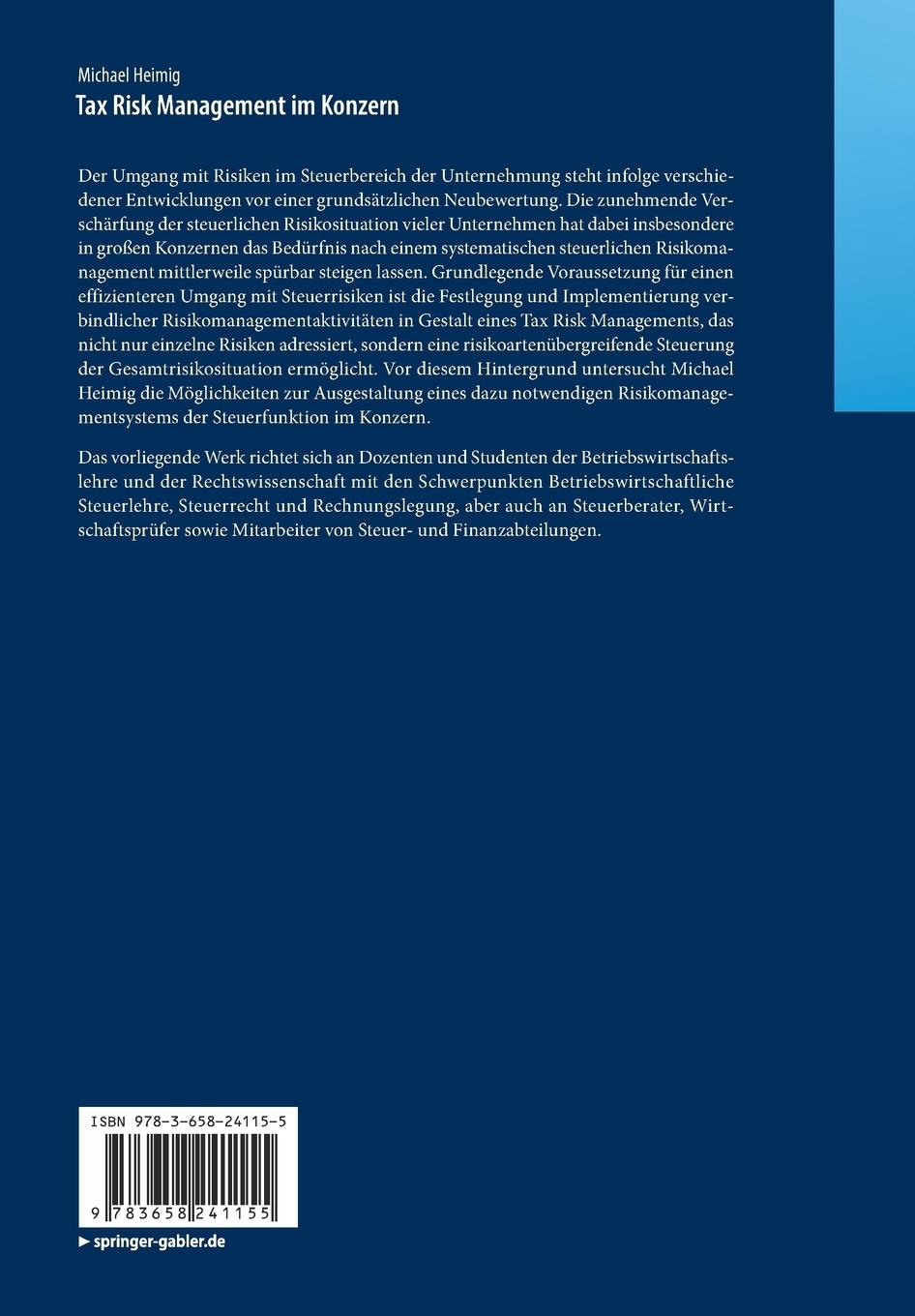 Rückseitencover Tax Risk Management im Konzern