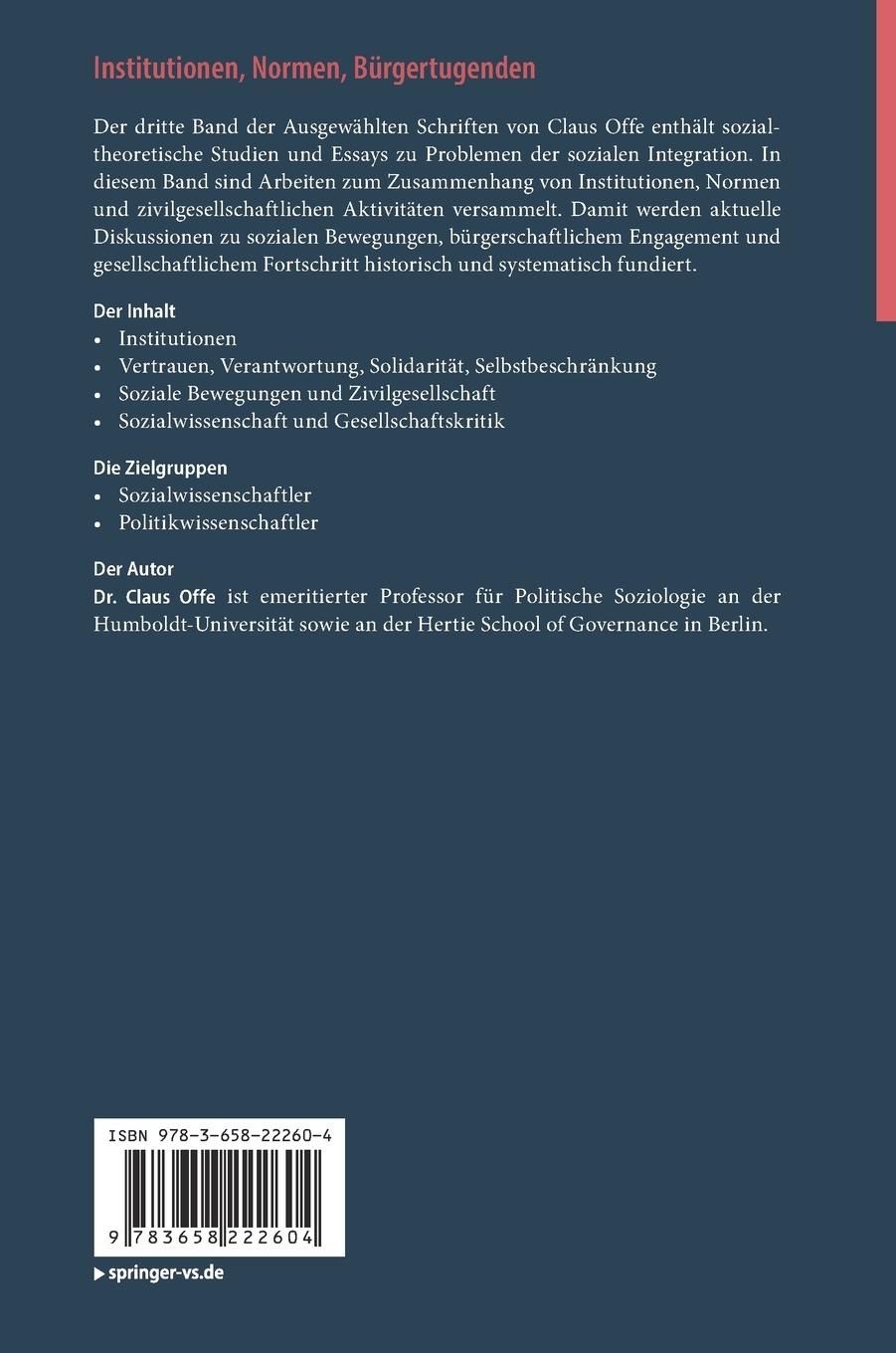 Rückseitencover Institutionen, Normen, Bürgertugenden