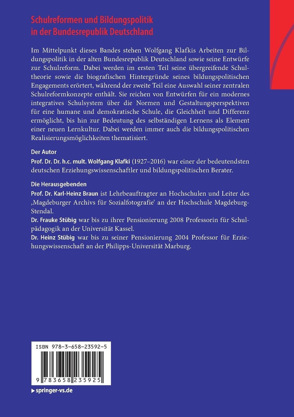 Rückseitencover Geschichte der  Schule und Bildungspolitik in der Bundesrepublik Deutschland