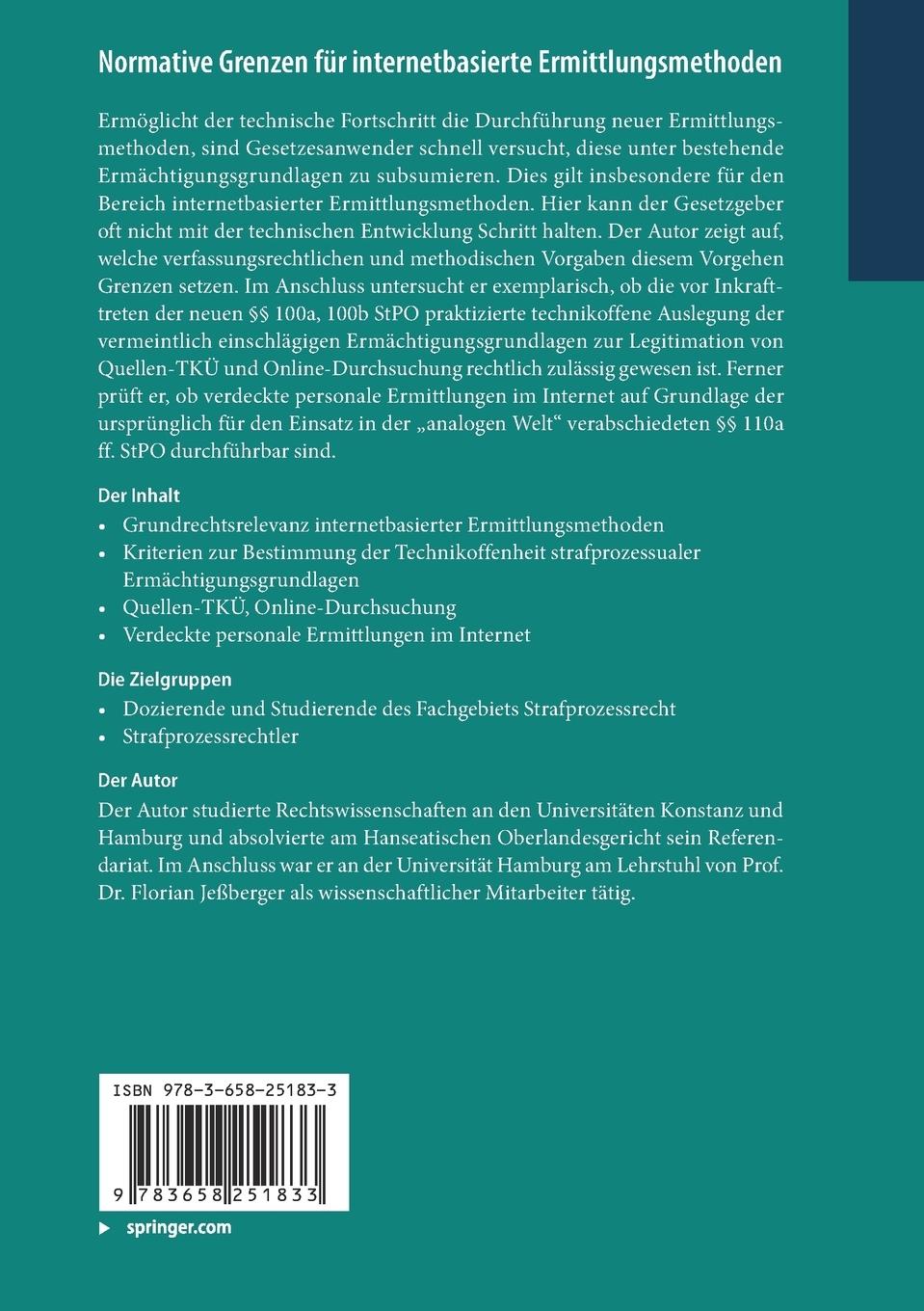 Rückseitencover Normative Grenzen für internetbasierte Ermittlungsmethoden