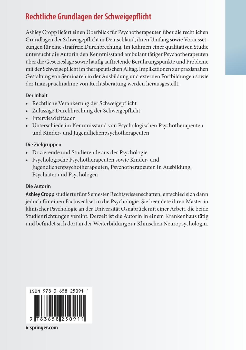 Rückseitencover Rechtliche Grundlagen der Schweigepflicht