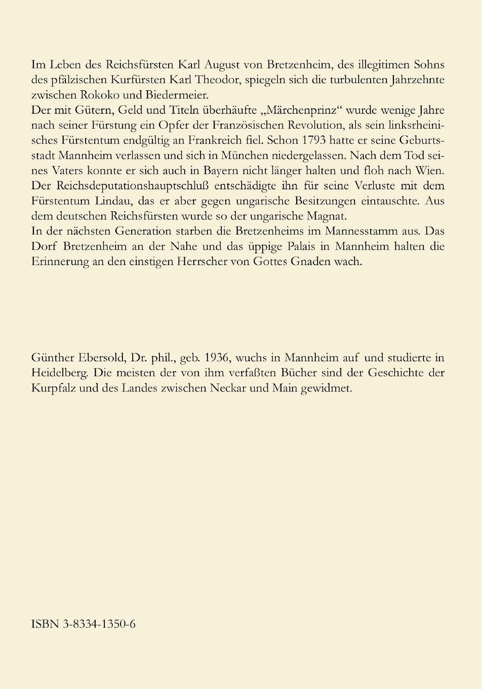 Rückseitencover Karl August Reichsfürst von Bretzenheim