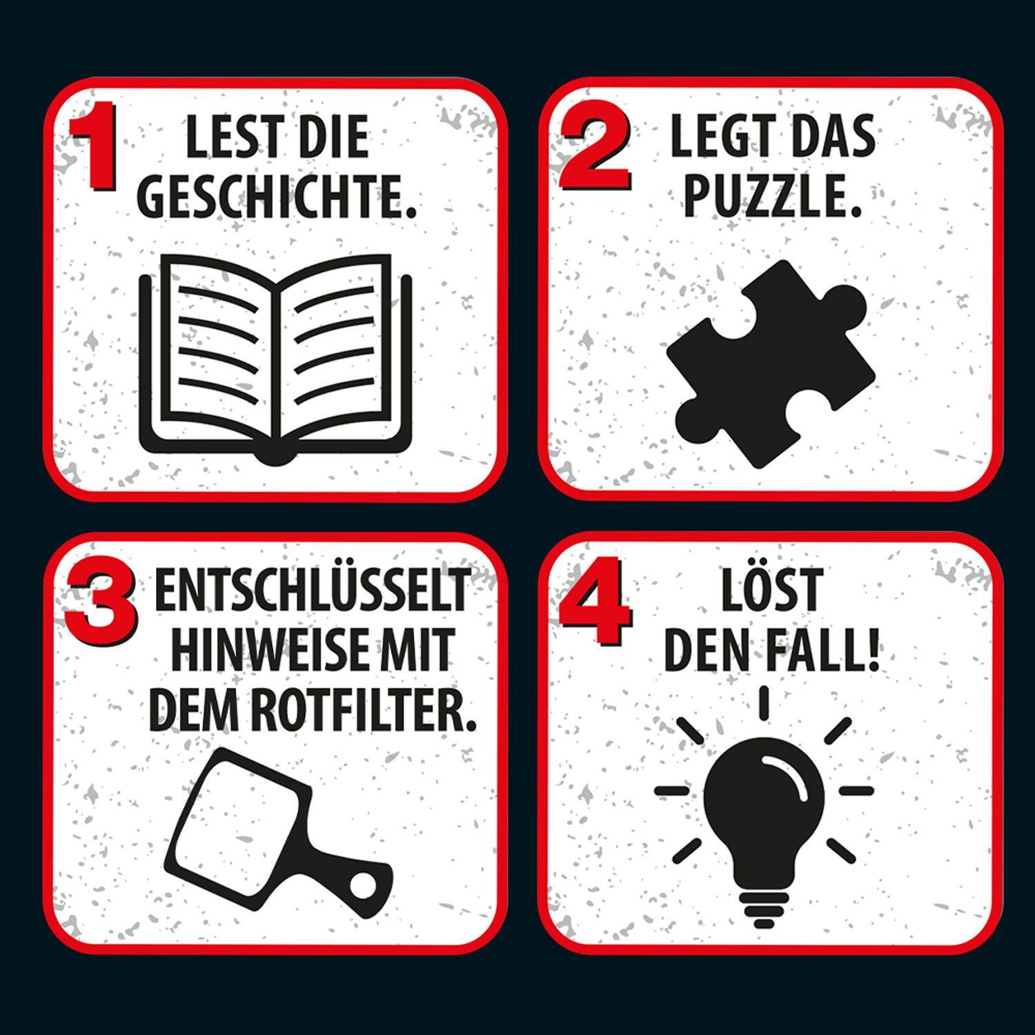 Beispielinhalt (Bild) Krimipuzzle ??? Kids 200 Teile / Spuk auf dem Schulfest (drei Fragezeichen)