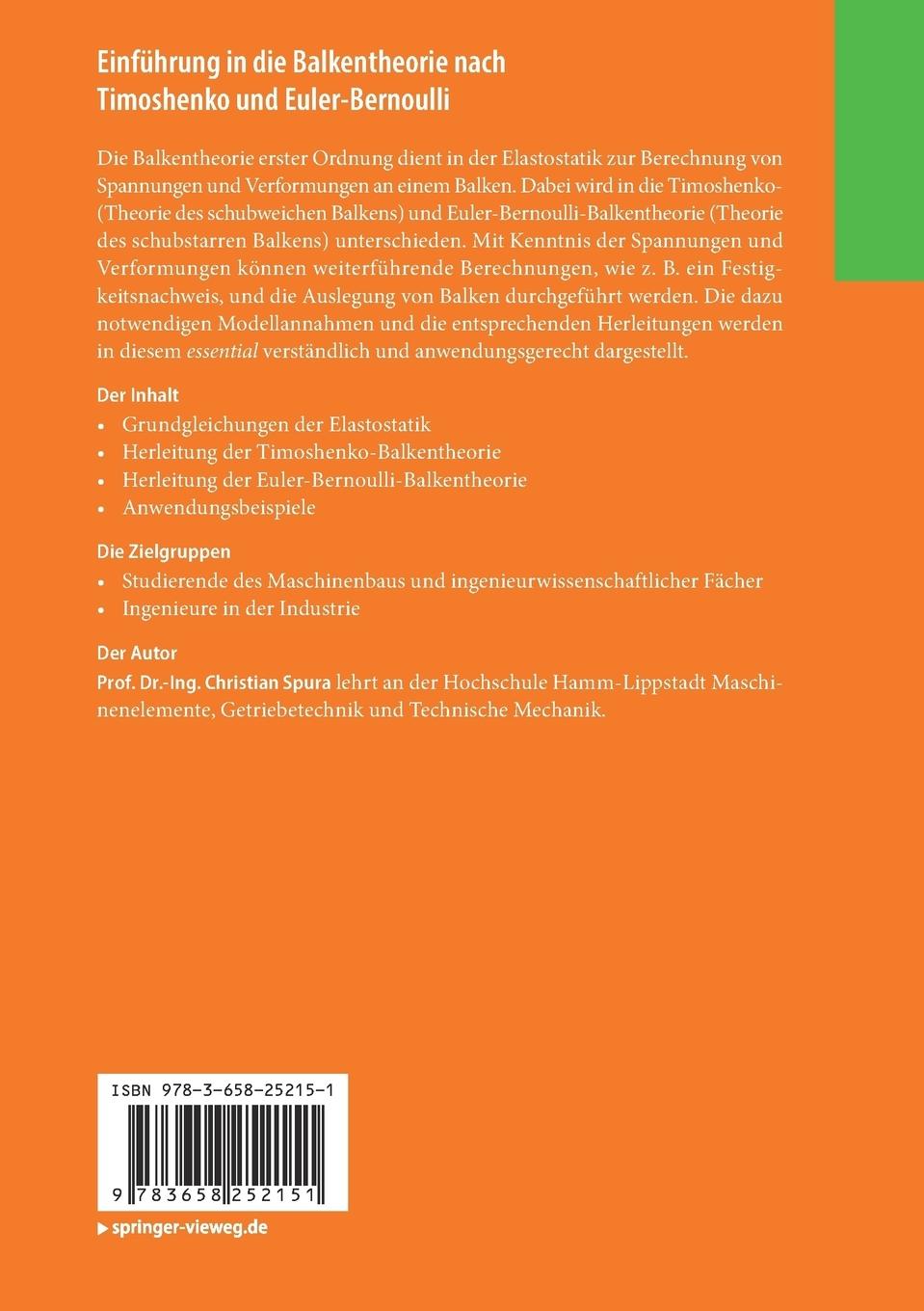 Rückseitencover Einführung in die Balkentheorie nach Timoshenko und Euler-Bernoulli