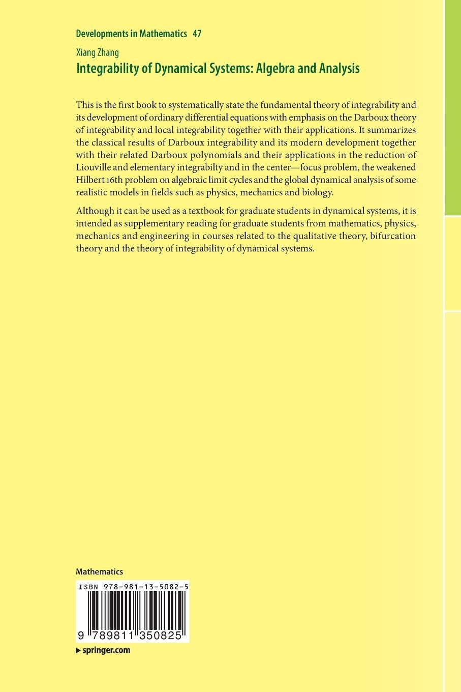 Rückseitencover Integrability of Dynamical Systems: Algebra and Analysis