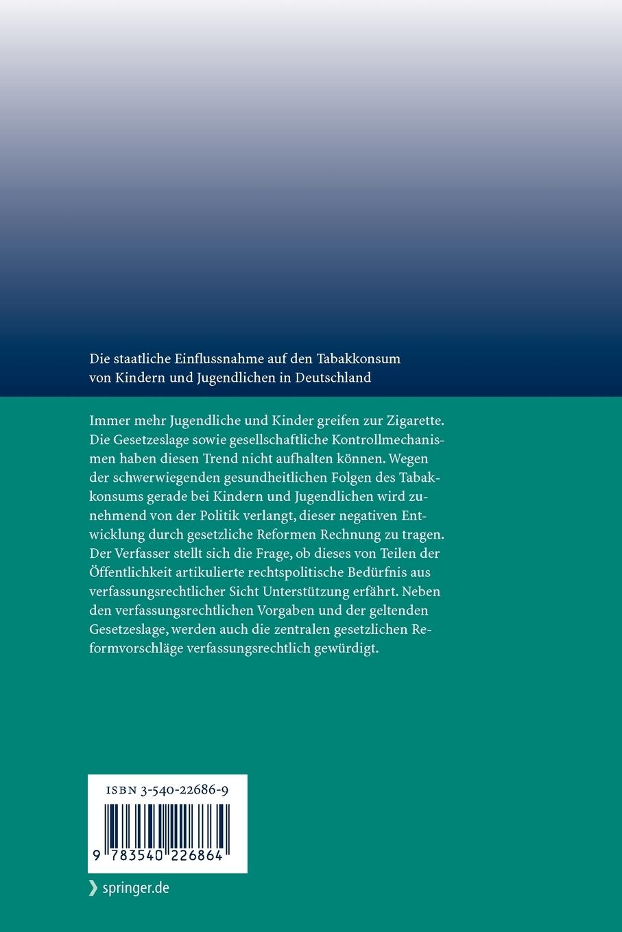 Rückseitencover Die staatliche Einflussnahme auf den Tabakkonsum von Kindern und Jugendlichen in Deutschland