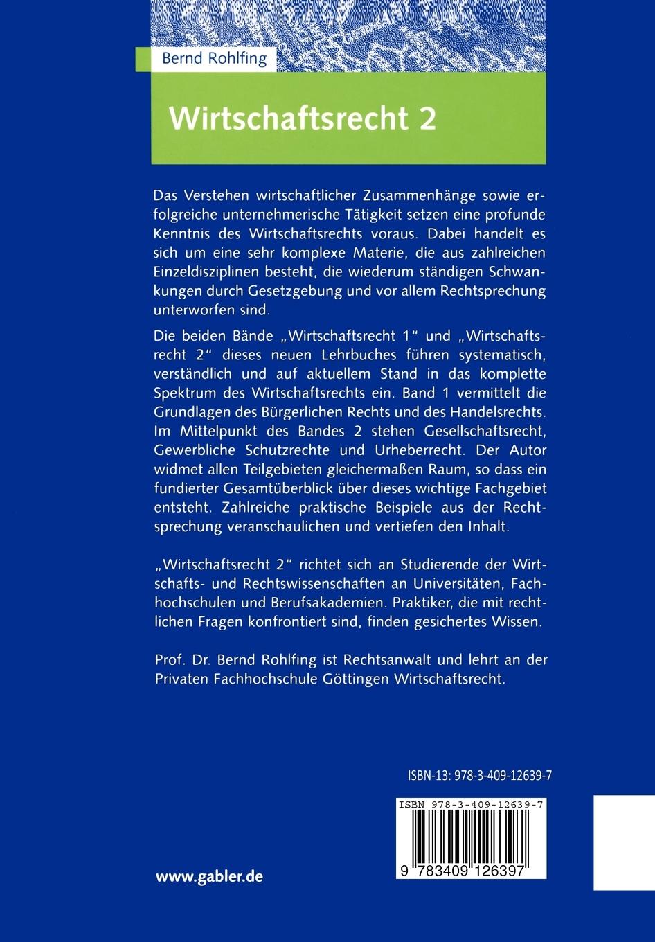 Rückseitencover Wirtschaftsrecht 2