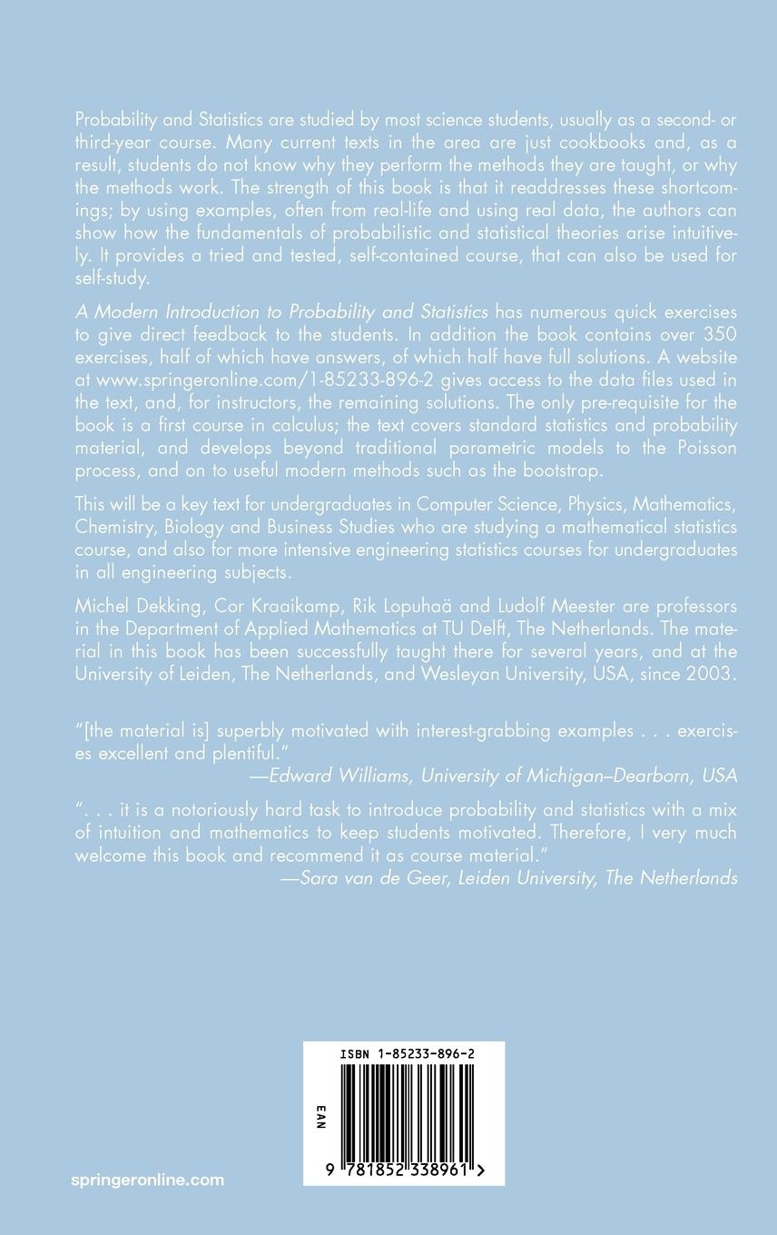 Rückseitencover A Modern Introduction to Probability and Statistics