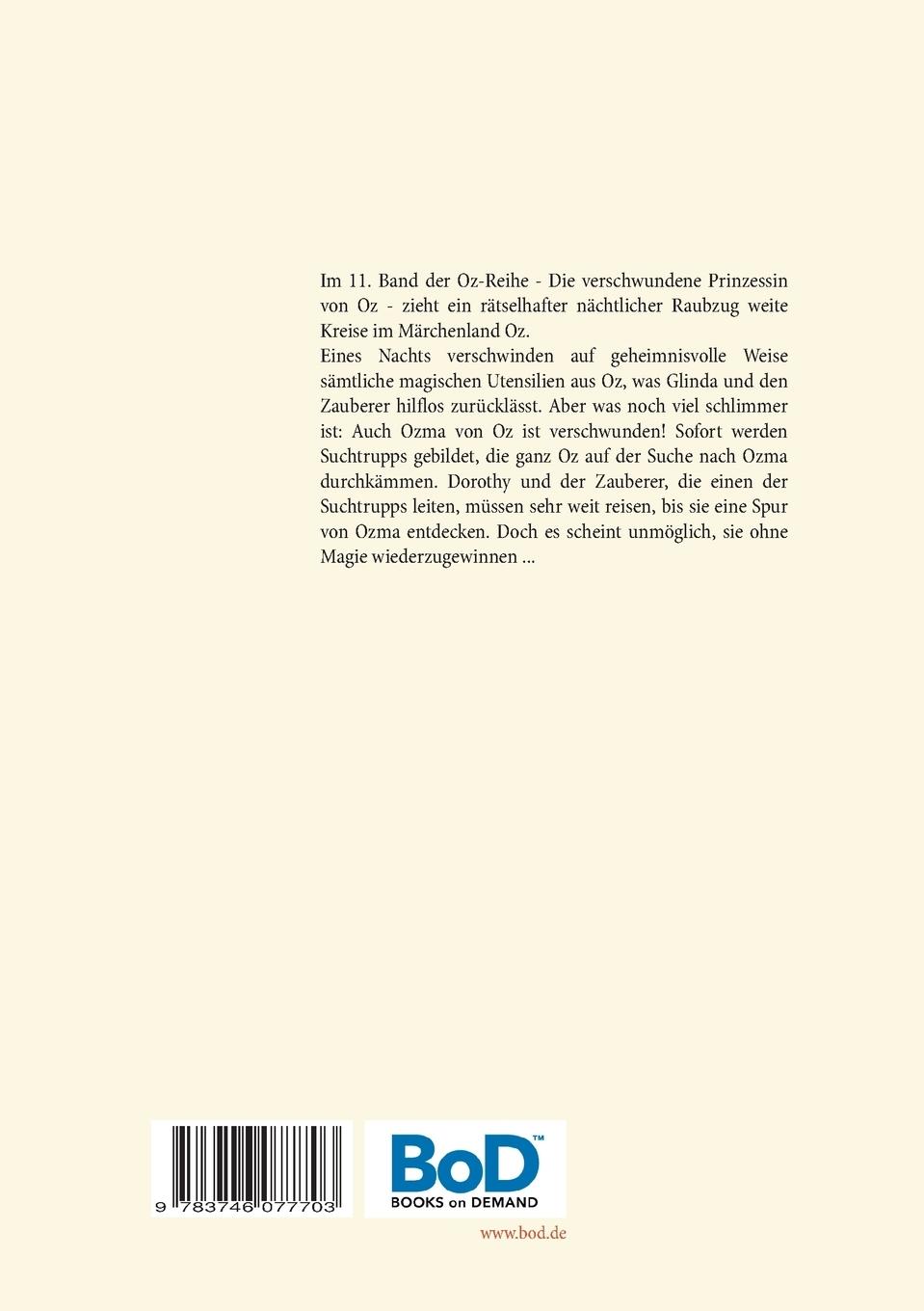 Rückseitencover Die verschwundene Prinzessin von Oz - Die Oz-Bücher Band 11