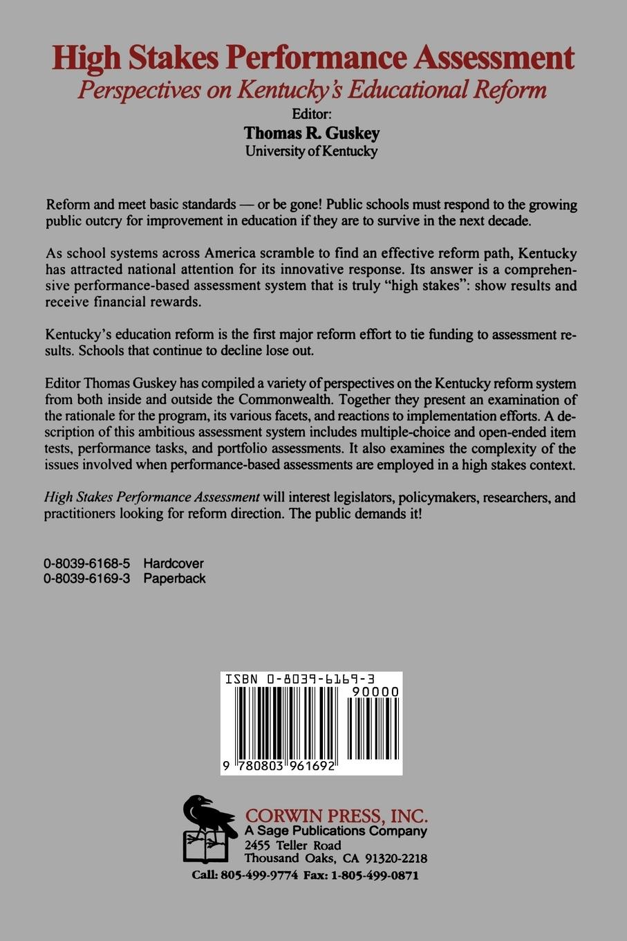 Rückseitencover High Stakes Performance Assessment