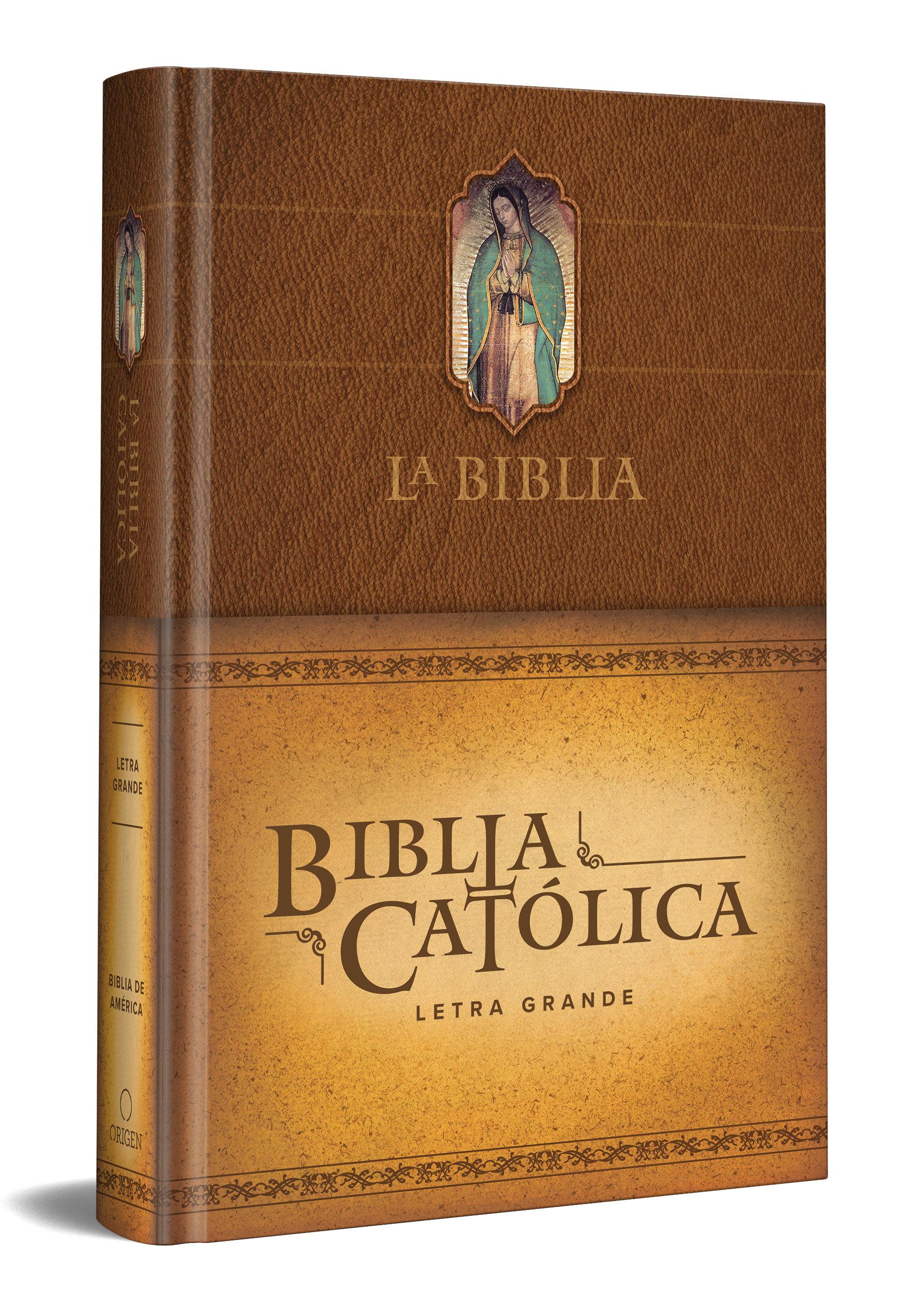 Vorderes Coverbild La Biblia Católica: Edición Letra Grande. Tapa Dura, Marrón, Con Virgen de Guadalupe En Cubierta / Catholic Bible. Hard Cover, Brown, with Virgen