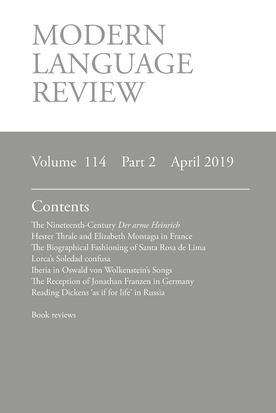 Vorderes Coverbild Modern Language Review (114