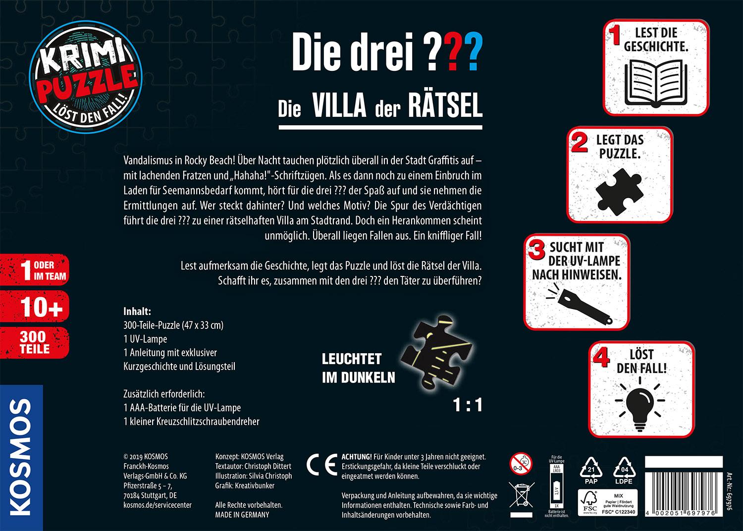 Rückseitencover Krimipuzzle ??? 300 Teile / Die Villa der Rätsel (drei Fragezeichen)