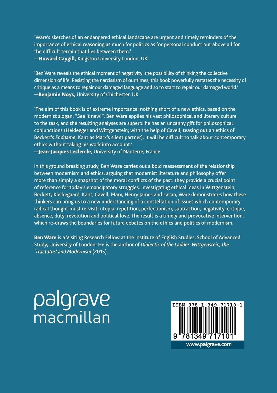 Rückseitencover Modernism, Ethics and the Political Imagination