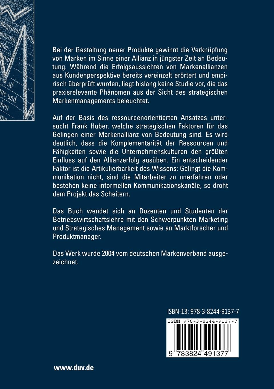 Rückseitencover Erfolgsfaktoren von Markenallianzen