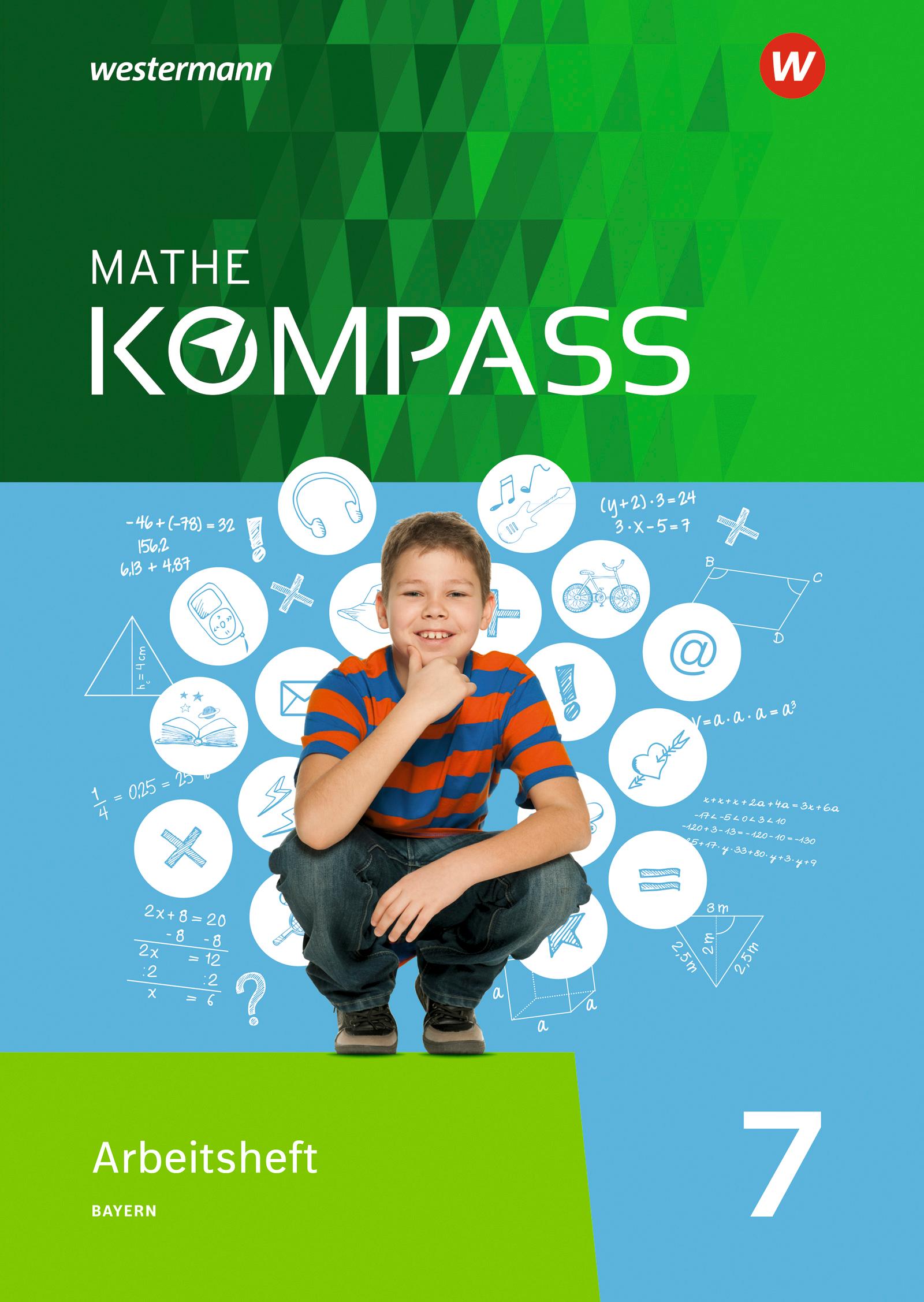 Vorderes Coverbild Mathe Kompass 7. Arbeitsheft mit Lösungen. Bayern