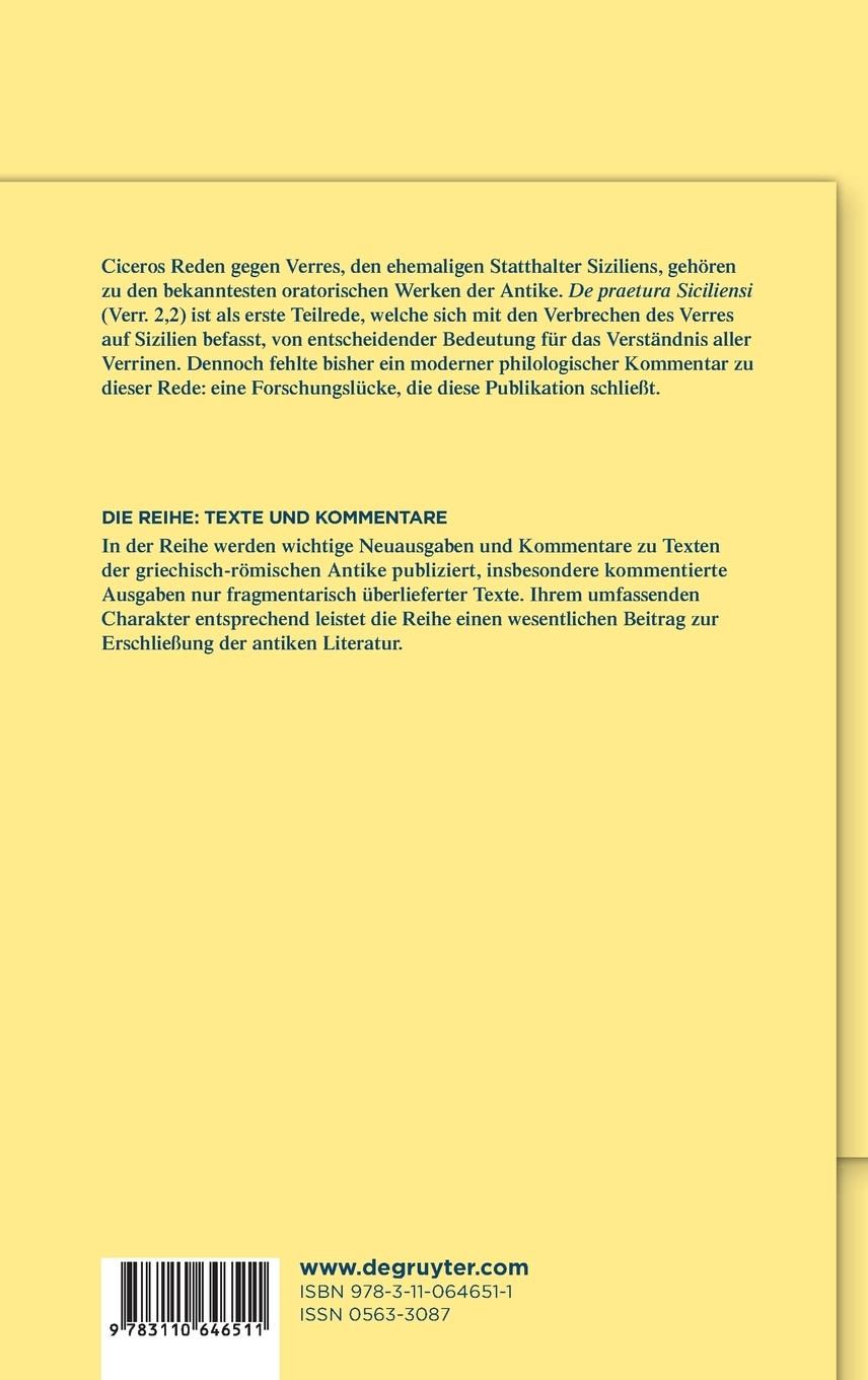 Rückseitencover Cicero, ¿De praetura Siciliensi¿ (Verr. 2,2)