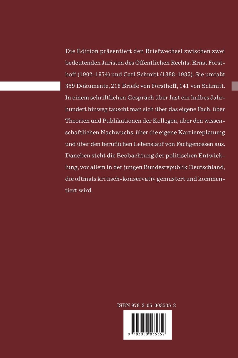 Rückseitencover Briefwechsel Ernst Forsthoff - Carl Schmitt 1926-1974