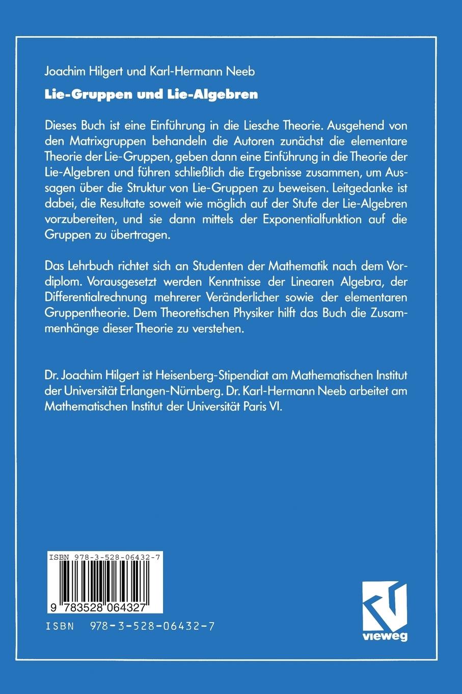 Rückseitencover Lie-Gruppen und Lie-Algebren
