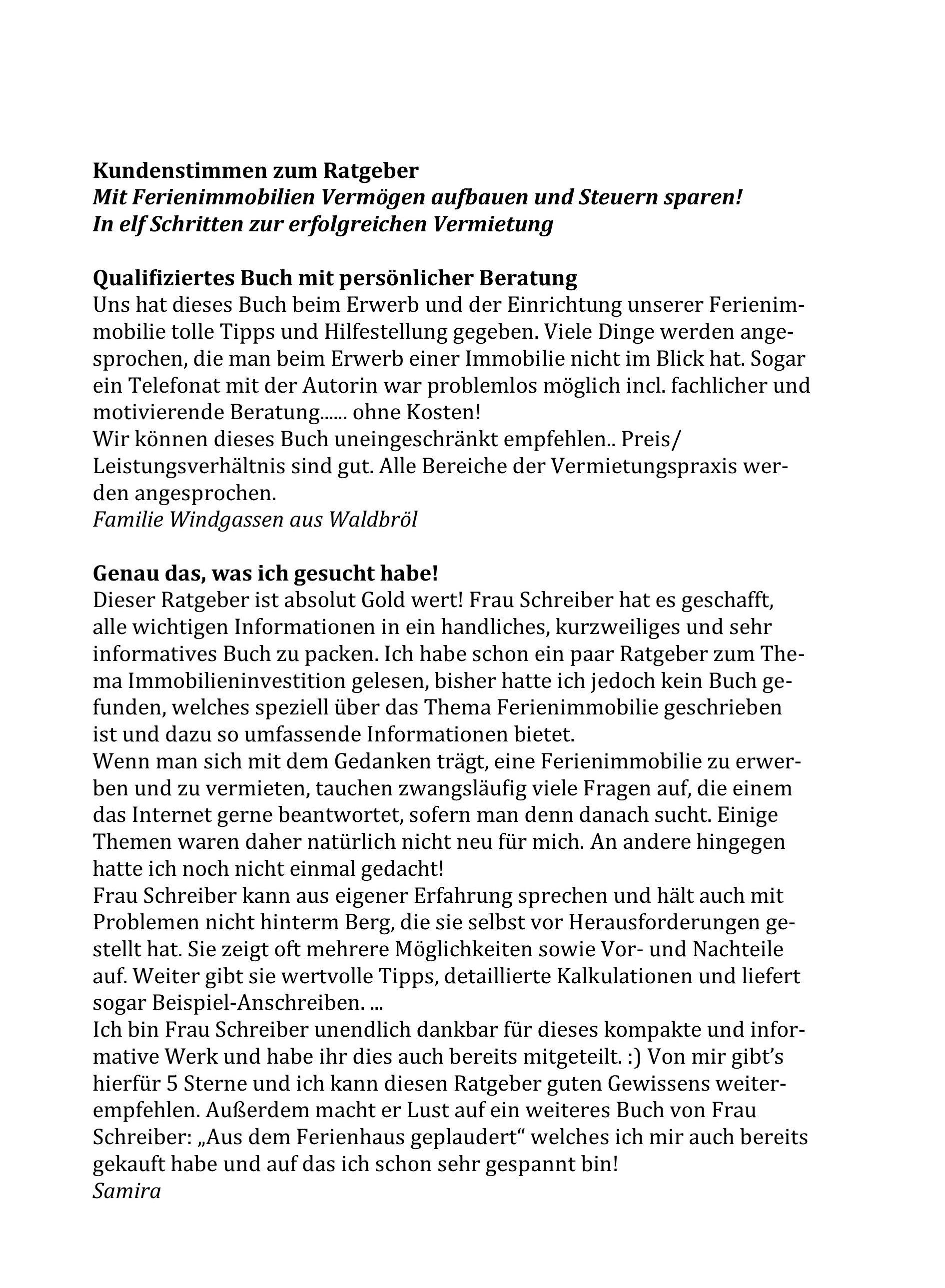 Beispielinhalt (Bild) Das Arbeitsbuch! Mit Ferienimmobilien Vermögen aufbauen und Steuern sparen
