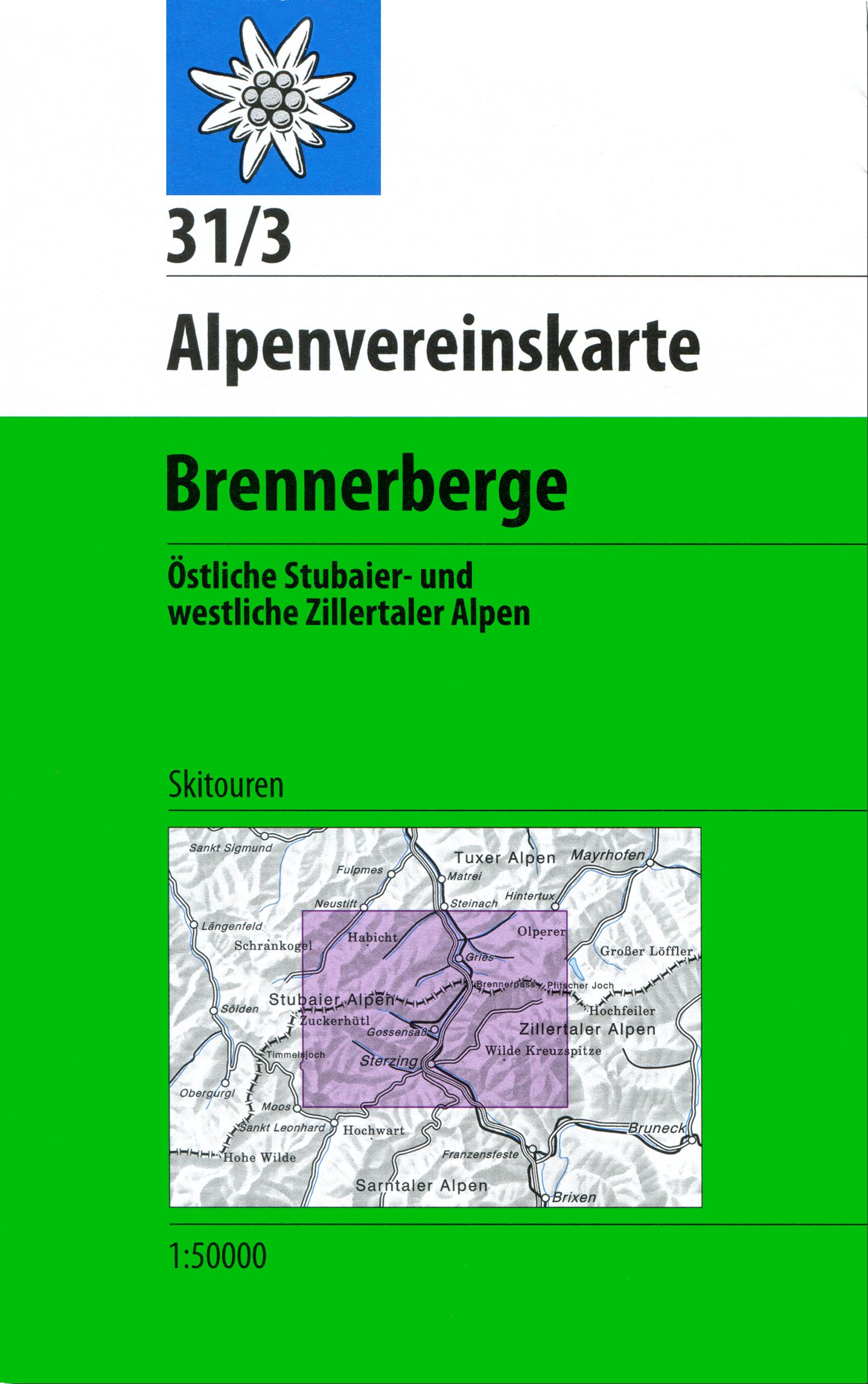 Vorderes Coverbild DAV Alpenvereinskarte 31/3 Brennerberge 1 : 50 000 Skitouren