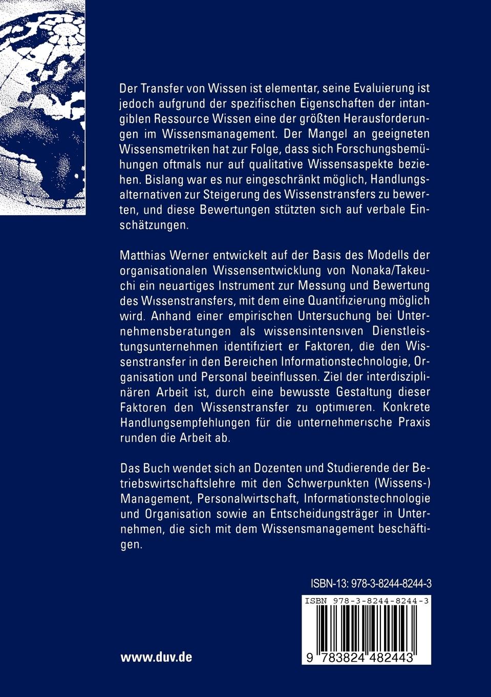 Rückseitencover Einflussfaktoren des Wissenstransfers in wissensintensiven Dienstleistungsunternehmen