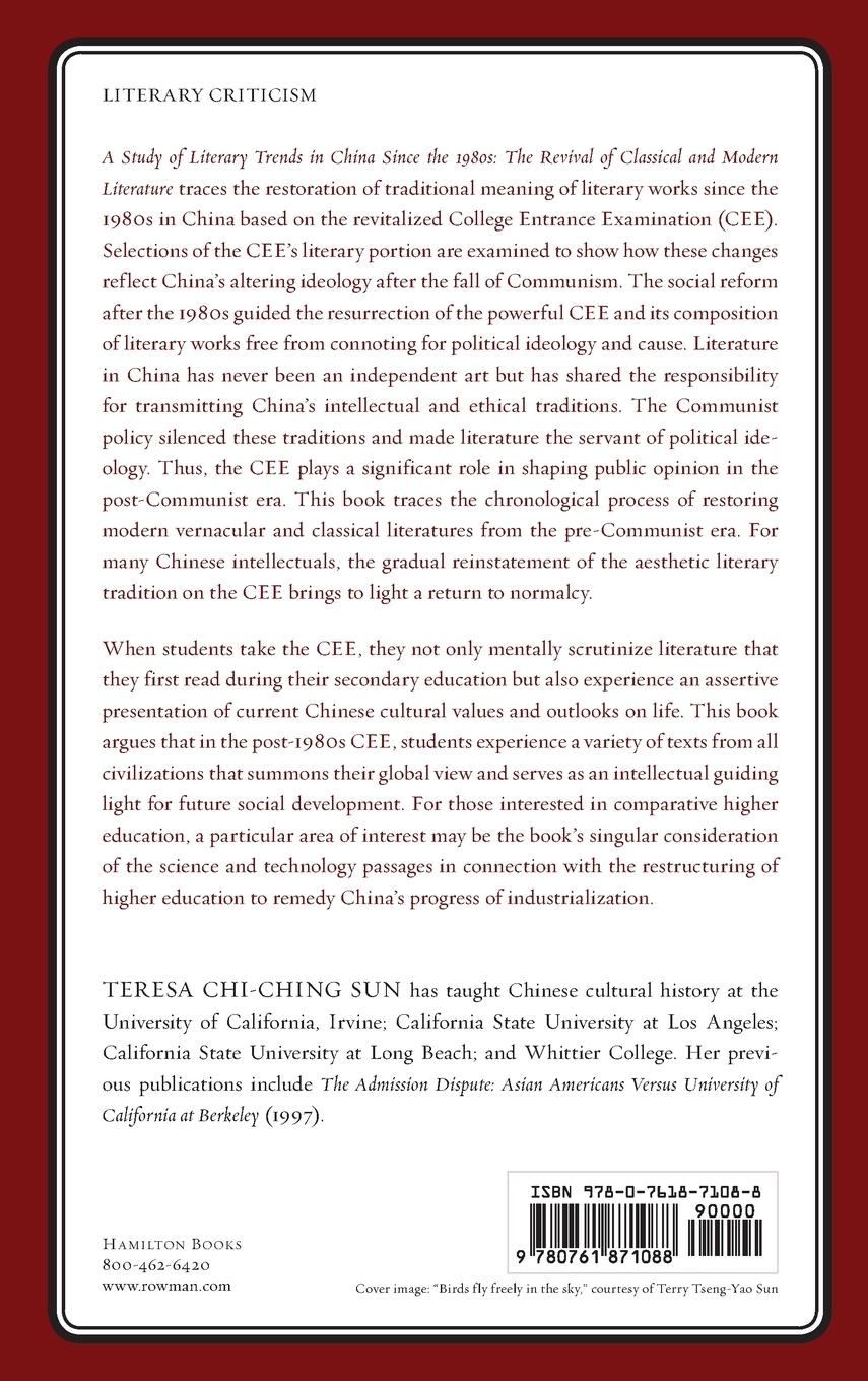 Rückseitencover Study of Literary Trends in China Since the 1980s