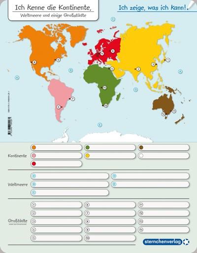 Beispielinhalt (Bild) Ich kenne die Kontinente, Weltmeere und Großstädte