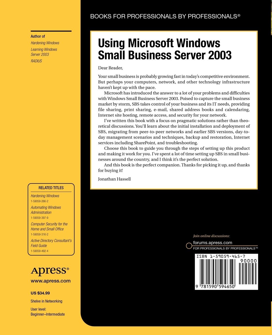Rückseitencover Using Microsoft Windows Small Business Server 2003