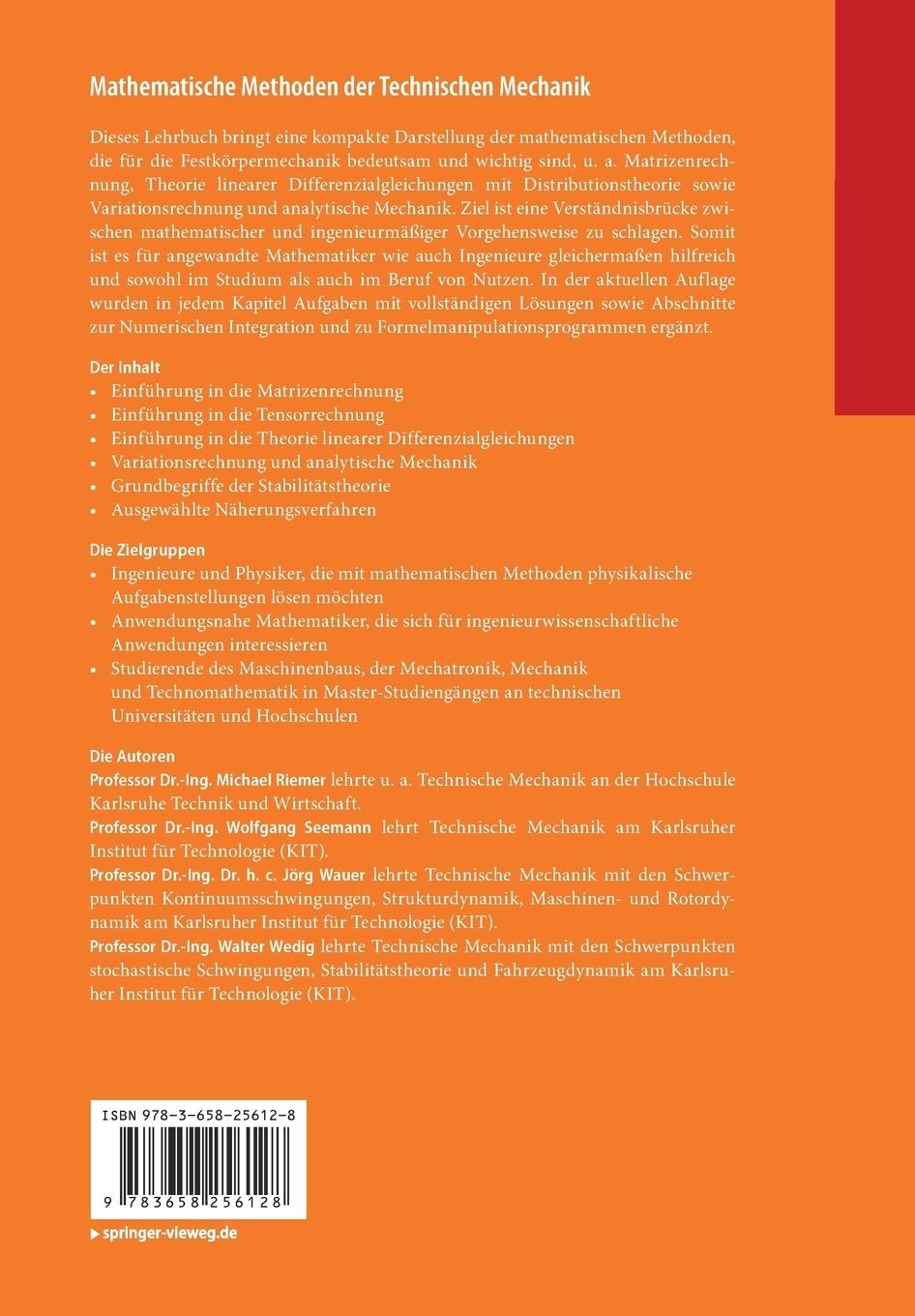 Rückseitencover Mathematische Methoden der Technischen Mechanik