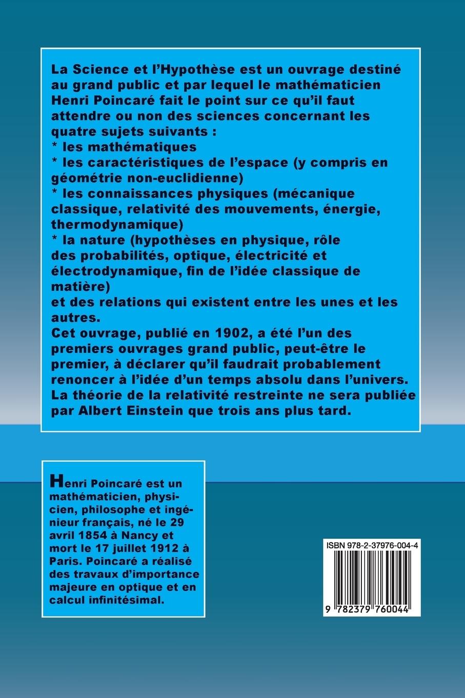 Rückseitencover La Science et l'Hypothèse