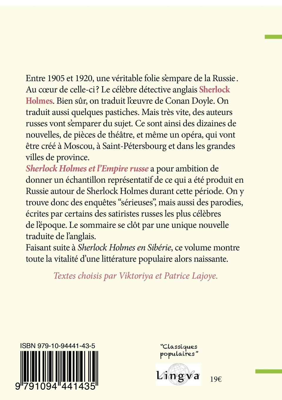 Rückseitencover Sherlock Holmes et l'Empire russe