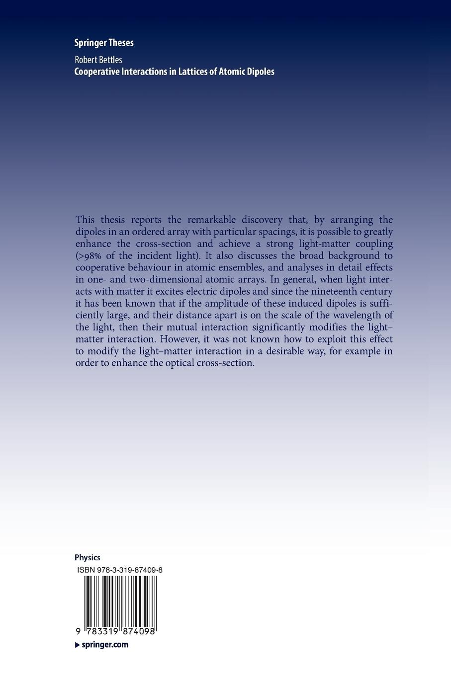 Rückseitencover Cooperative Interactions in Lattices of Atomic Dipoles