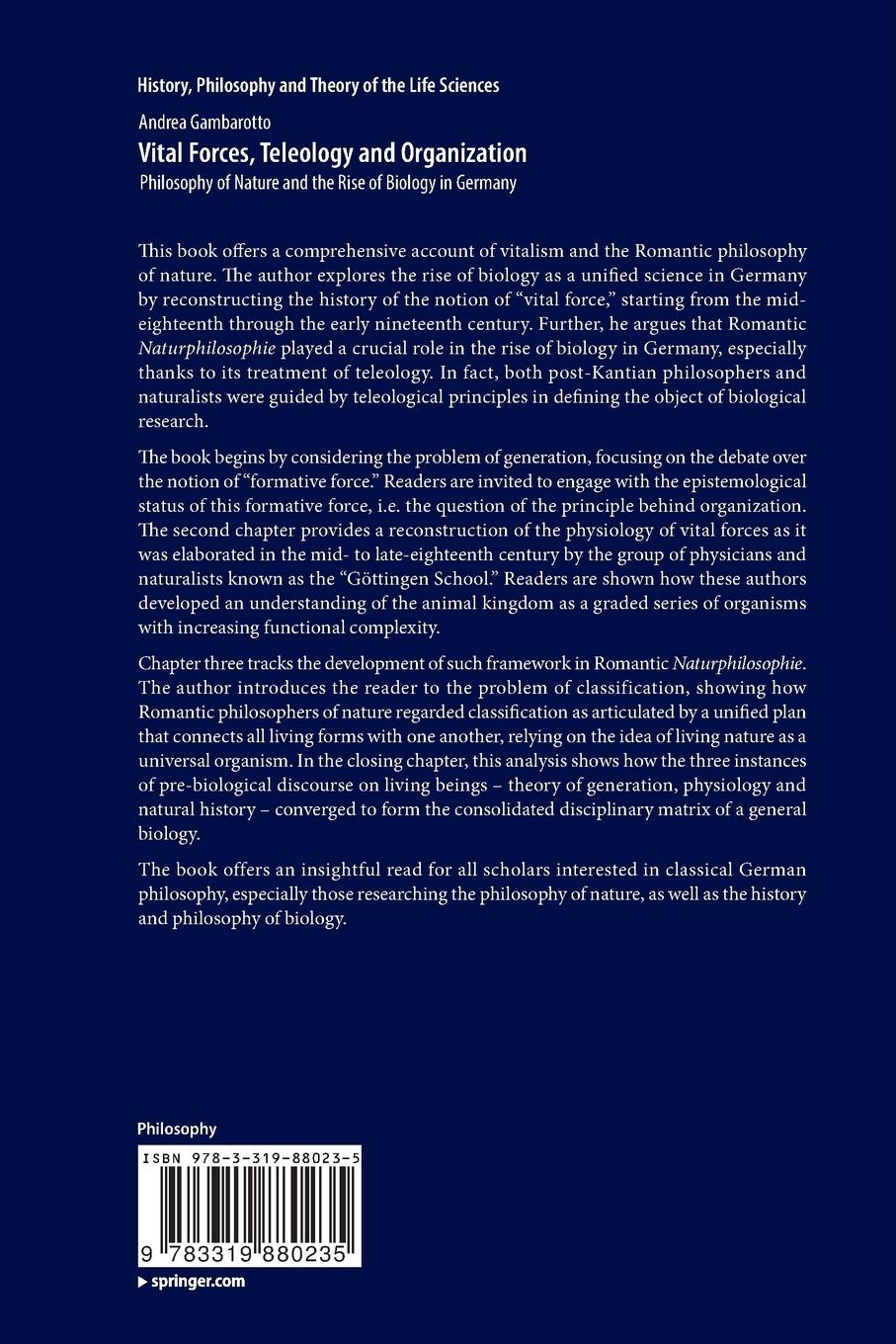 Rückseitencover Vital Forces, Teleology and Organization