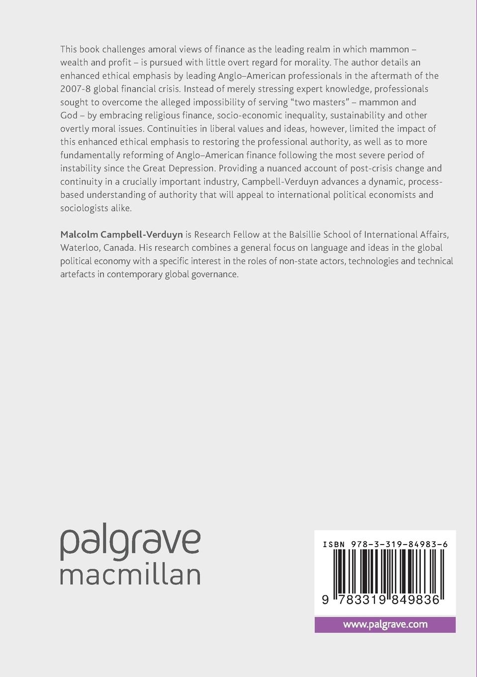 Rückseitencover Professional Authority After the Global Financial Crisis